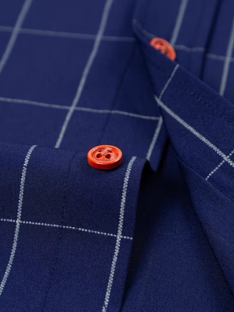 Two-pc Men's Casual Dress Shirts, Vintage Plaid Shirt (SKU-2S-32)