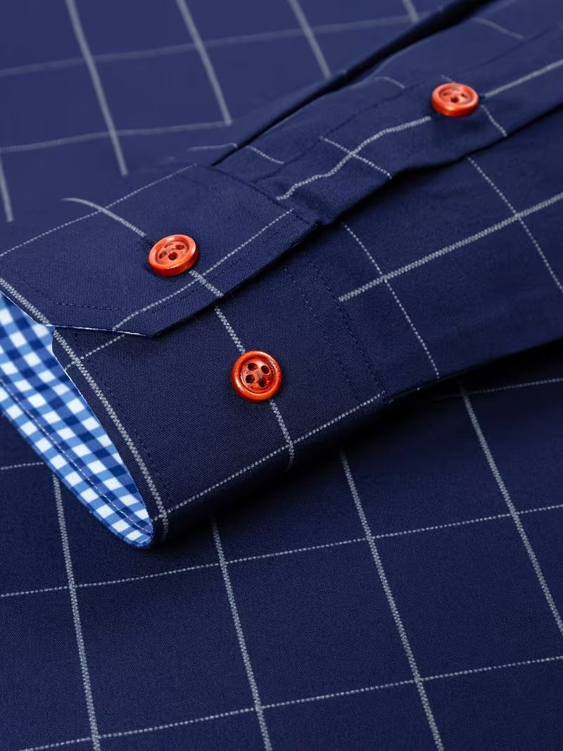 2pcs Men'S Business Elegant Long Sleeve Checkered Shirts (SKU-2S-48)
