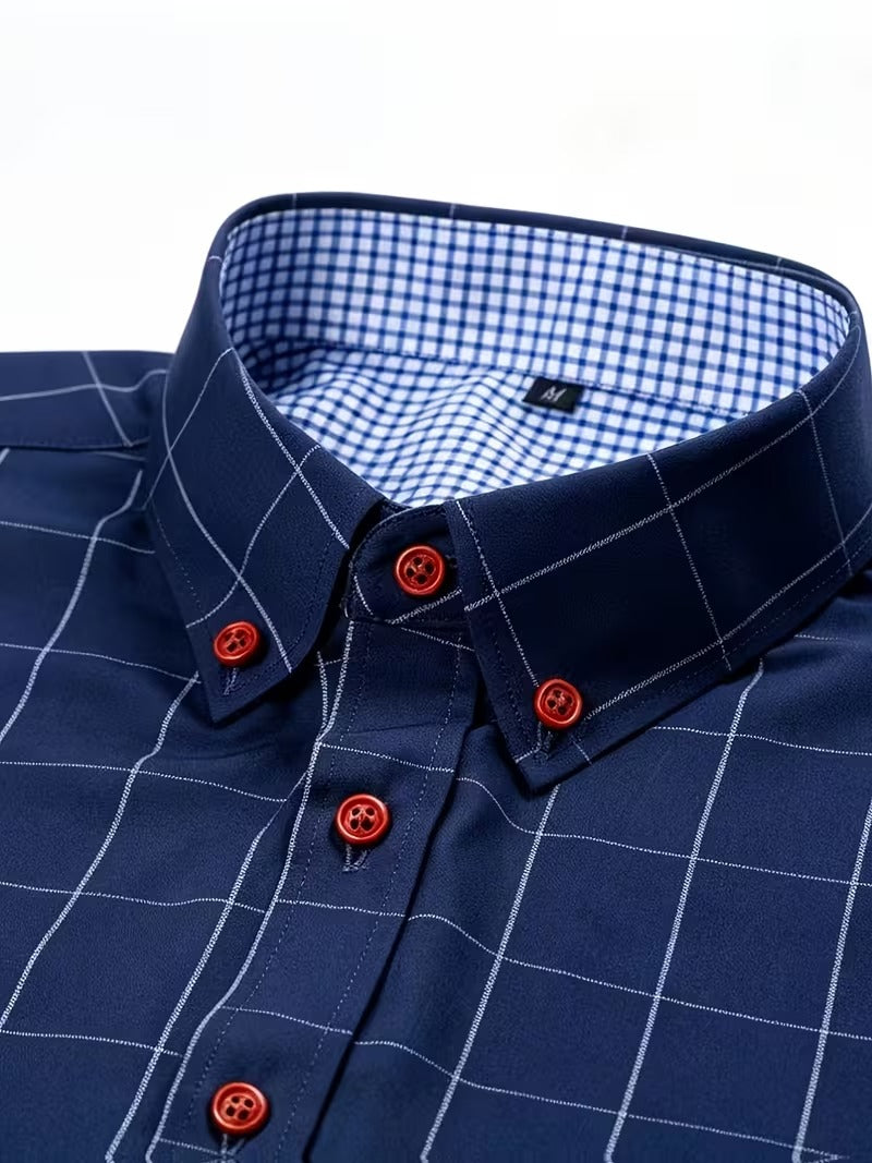 Two-pc Men's Casual Dress Shirts, Vintage Plaid Shirt (SKU-2S-32)