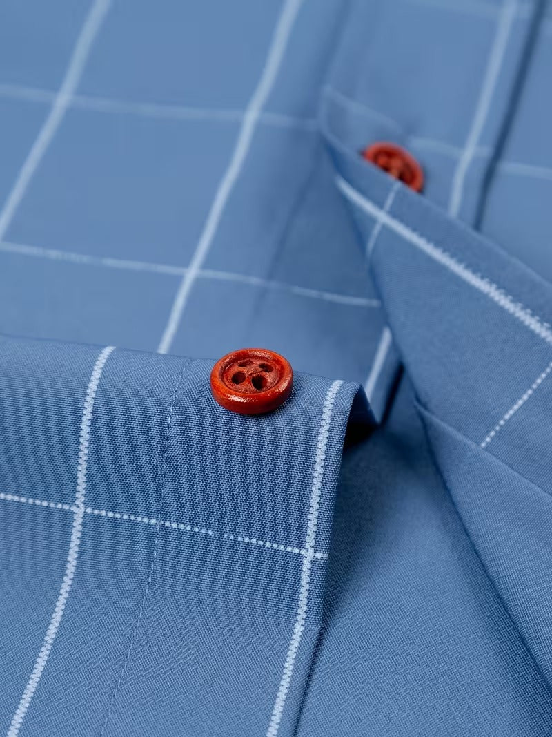 2pcs Men'S Business Elegant Long Sleeve Checkered Shirts (SKU-2S-48)