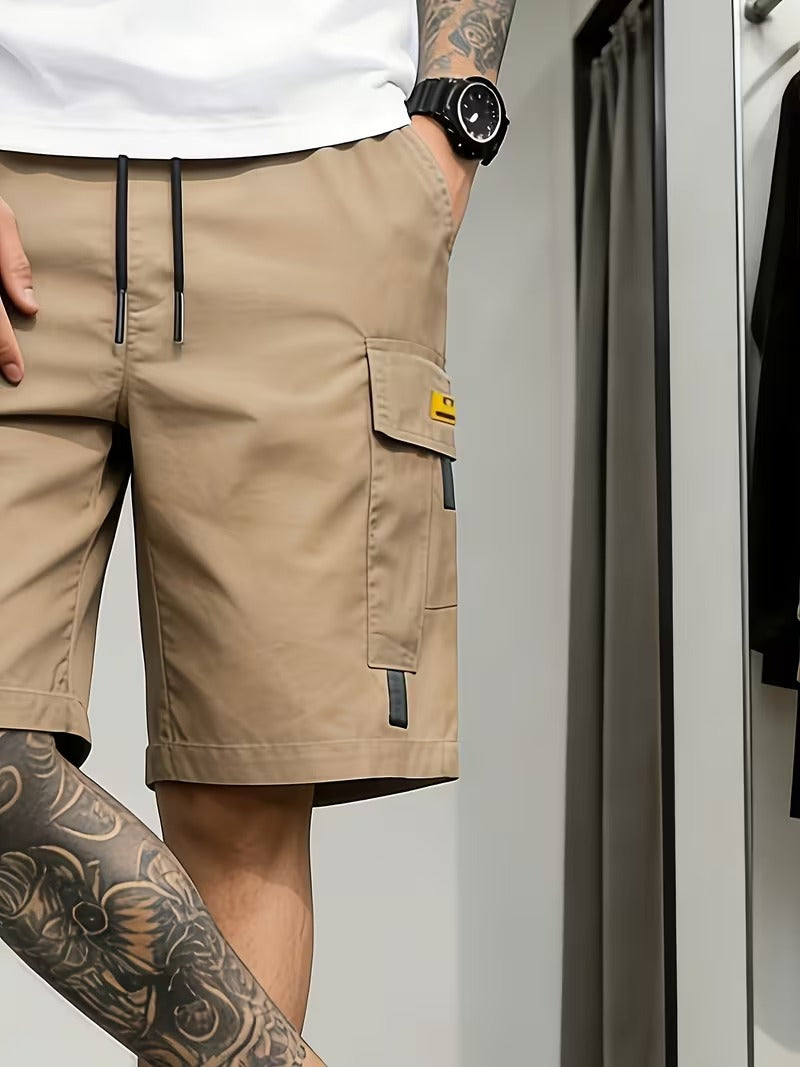 3PcsMen's Gray Cargo Shorts Drawstring Waist Loose Fit Multi-Pocket Lightweight Summer Casual Shorts