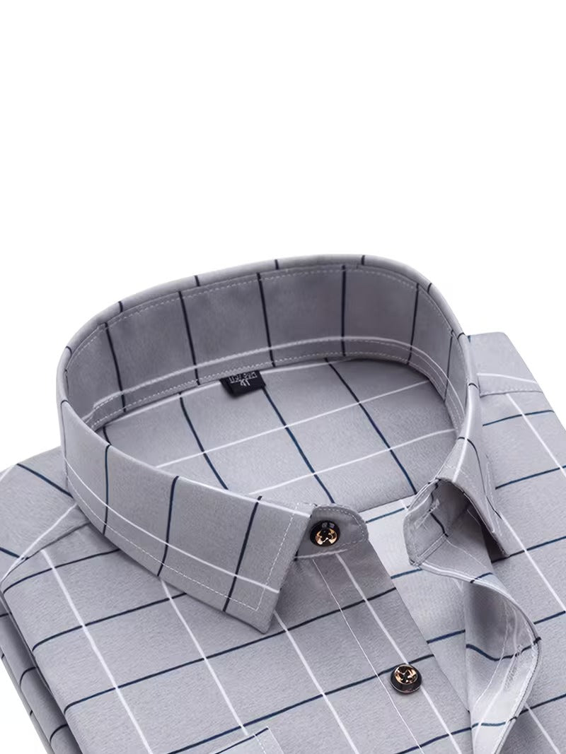 Two-Piece Men'S Plaid Fashion Shirt, Long-Sleeved Shirt (SKU-2S-25)