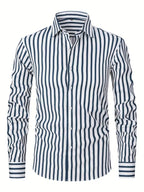 Men Full Sleeve White Blue Striped Casual Shirt (SKU-034)