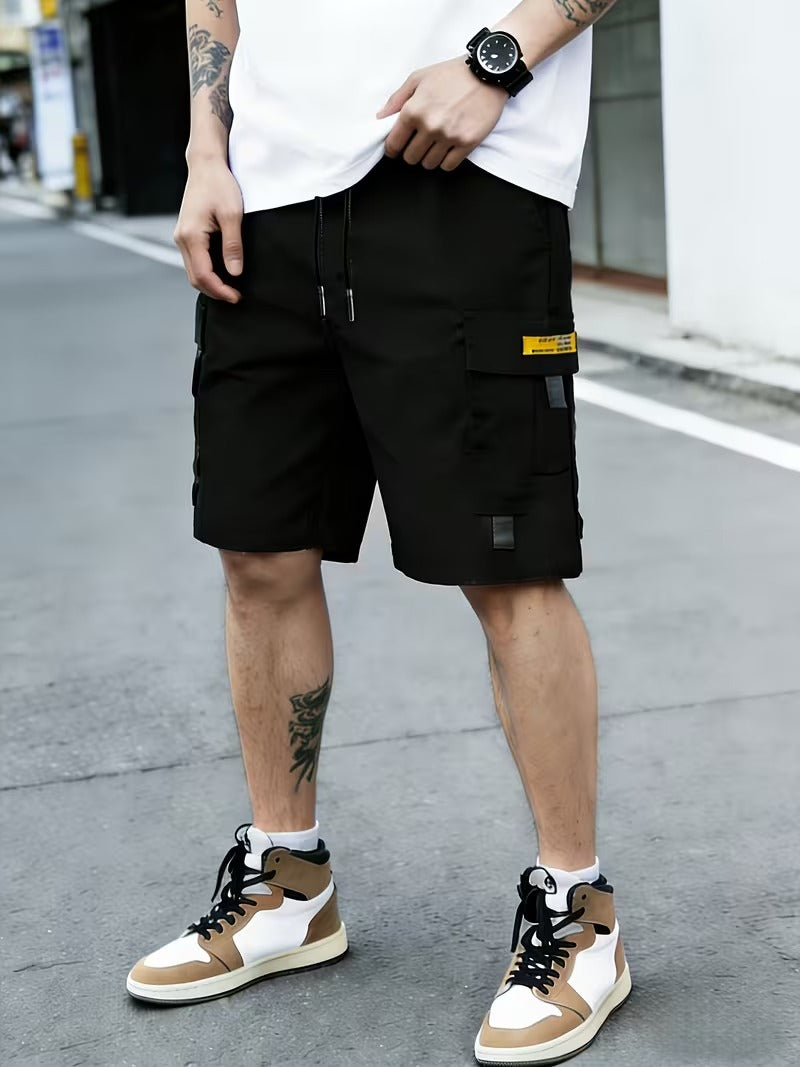 3PcsMen's Gray Cargo Shorts Drawstring Waist Loose Fit Multi-Pocket Lightweight Summer Casual Shorts
