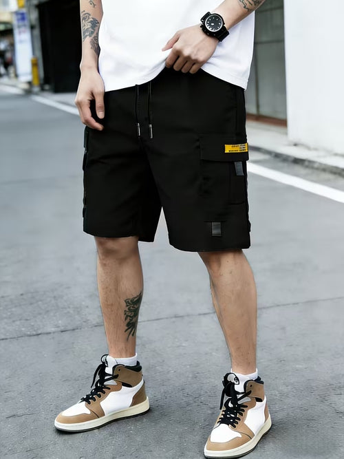 3PcsMen's Gray Cargo Shorts Drawstring Waist Loose Fit Multi-Pocket Lightweight Summer Casual Shorts