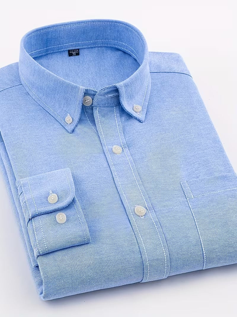 2pcs Set Classic Oxford Cloth Long Sleeve Shirt Versatile Durable with Pockets Oxford Shirt (SKU-2S-16)