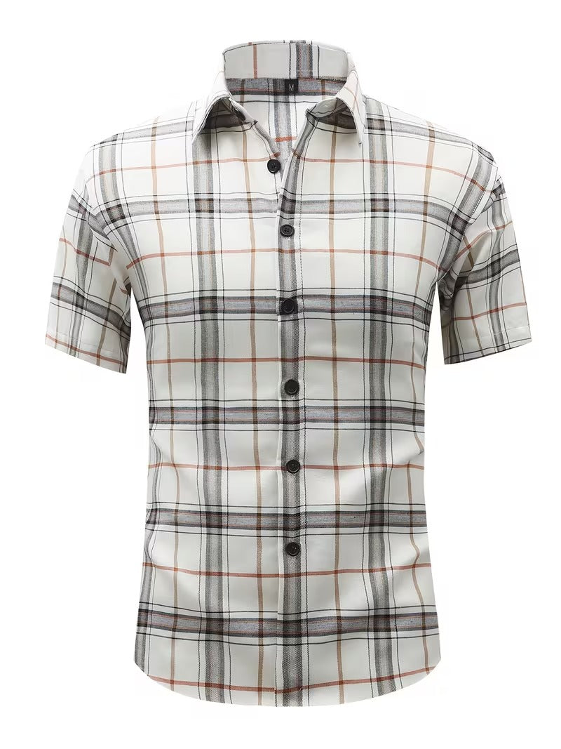 Men's 2pcs Casual Plaid Shirt Set, Mixed Plaid Patterns (SKU-2S-23)