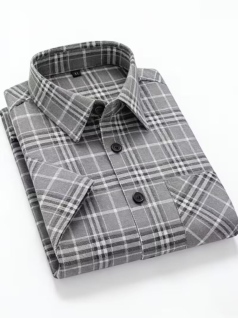 Men's 2pcs Casual Plaid Shirt Set, Mixed Plaid Patterns (SKU-2S-22)