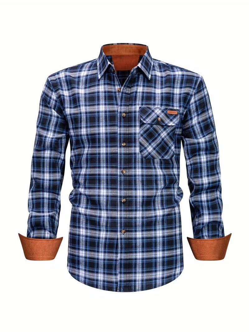 2pcs New Flannel Brushed Plaid Shirt for Men (SKU-2S-40)