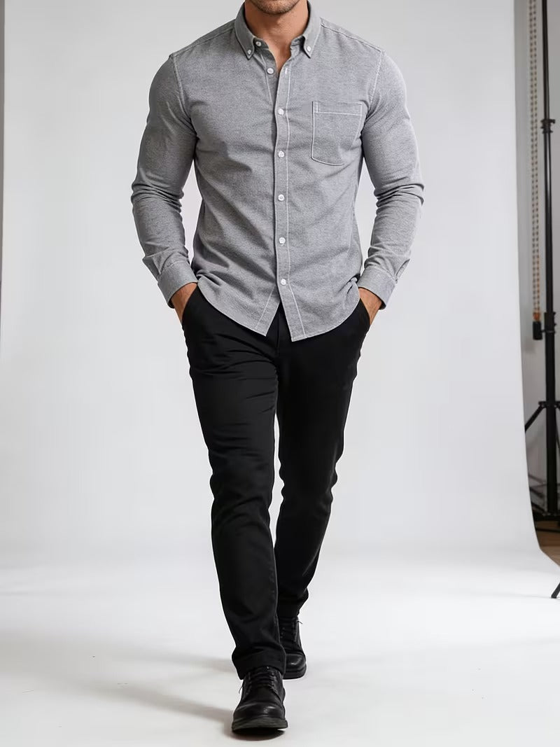 2pcs Set of Oxford Cloth Solid Color Long Sleeve Shirts (SKU-2S-49)