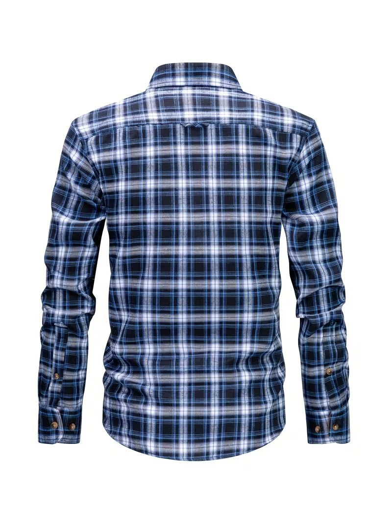 2pcs New Flannel Brushed Plaid Shirt for Men (SKU-2S-40)