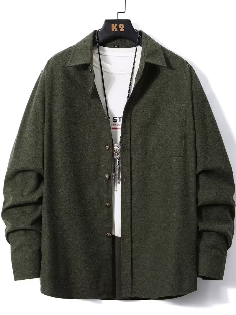 Two-Pc Men'S Solid Color Long-Sleeved Shirt Fabric Details Twill (SKU-2S-08)