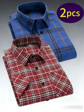 Men's 2pcs Casual Plaid Shirt Set, Mixed Plaid Patterns (SKU-2S-21)