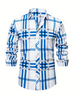 Men Full Sleeve White and Blue Line Casual Shirt (SKU-023)