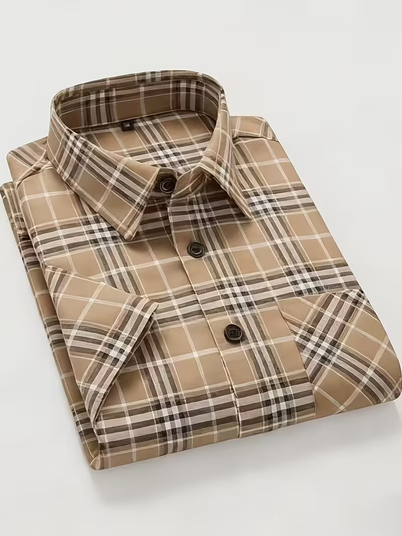 Men's 2pcs Casual Plaid Shirt Set, Mixed Plaid Patterns (SKU-2S-18)