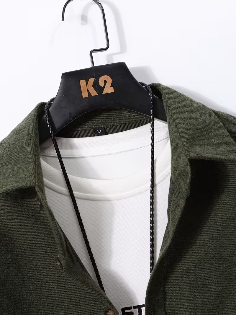 Two-Pc Men'S Solid Color Long-Sleeved Shirt Fabric Details Twill (SKU-2S-08)