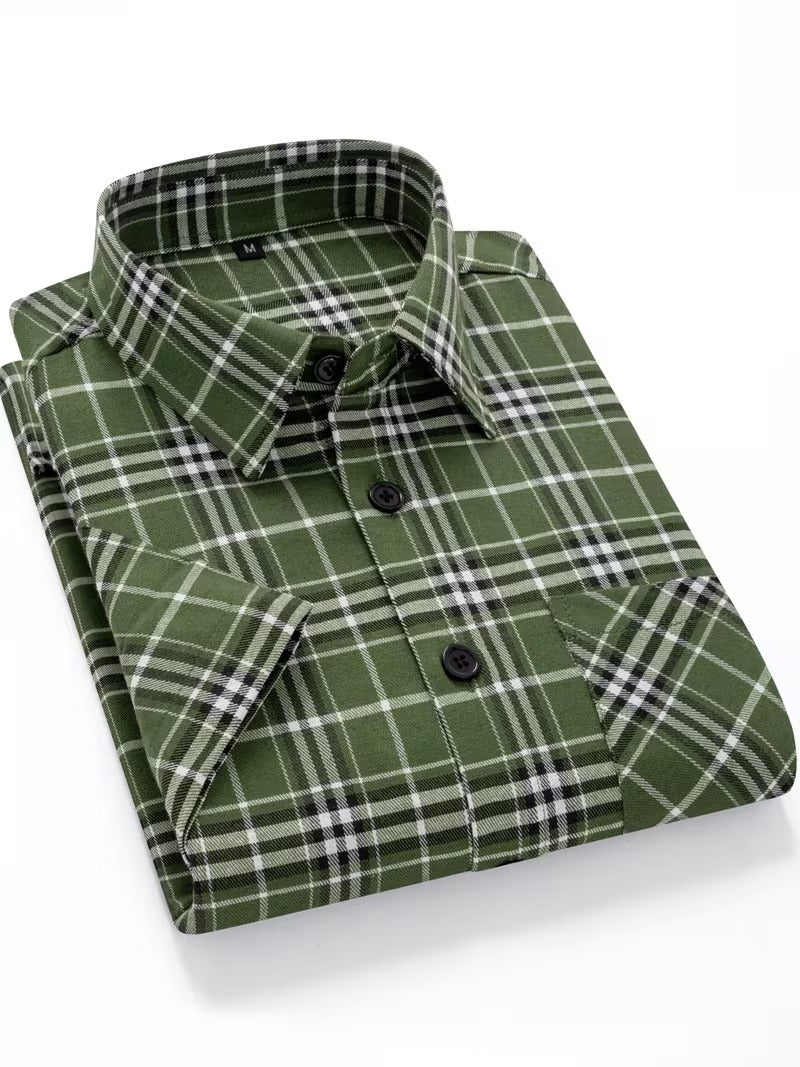 Men's 2pcs Casual Plaid Shirt Set, Mixed Plaid Patterns (SKU-2S-19)