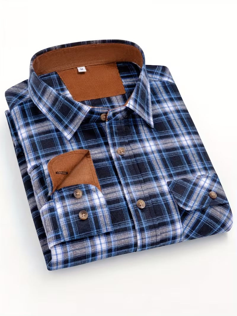 2pcs New Flannel Brushed Plaid Shirt for Men (SKU-2S-40)