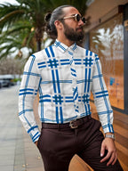 Men Full Sleeve White and Blue Line Casual Shirt (SKU-023)