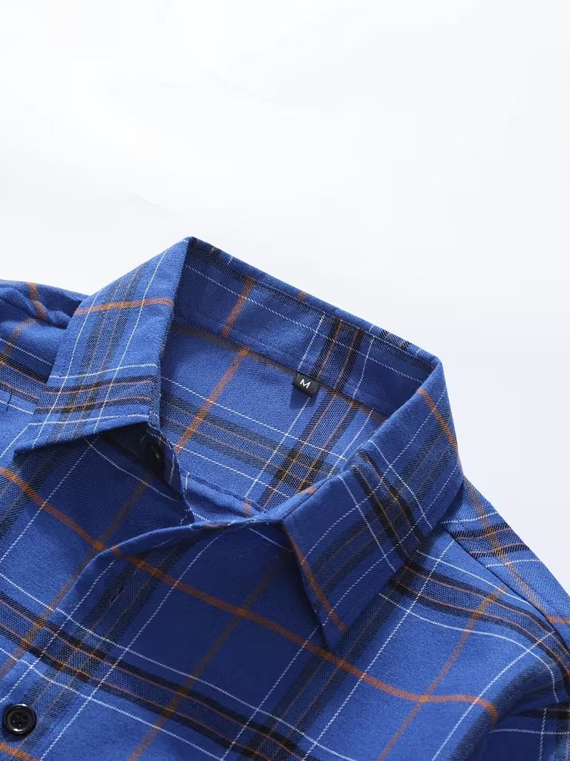 Men's 2pcs Casual Plaid Shirt Set, Mixed Plaid Patterns (SKU-2S-19)