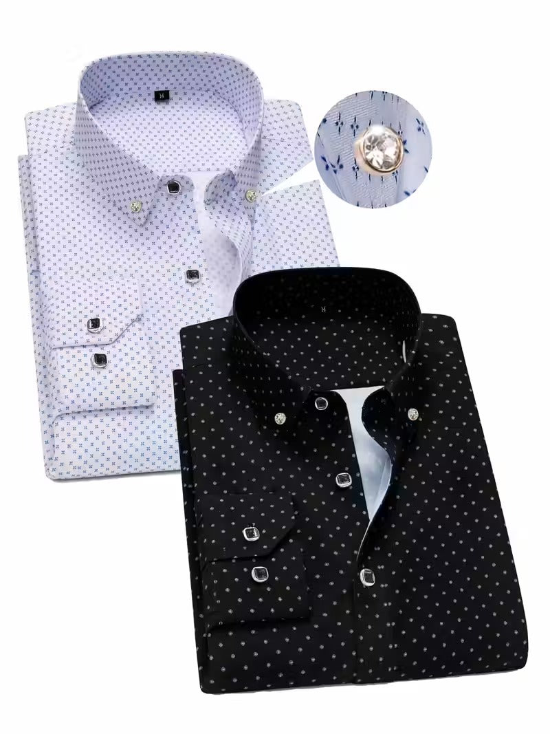 New Men'S Floral Long Sleeve Shirt with Diamond Buttons (SKU-2S-30)