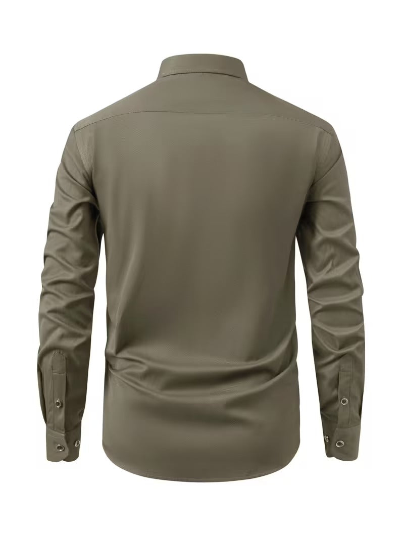 Two-Pc Men'S Solid Color Long-Sleeved Shirt Fabric Details Twill (SKU-2S-07)