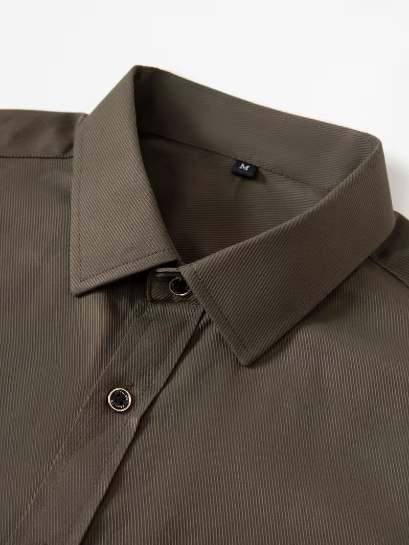 Two-Pc Men'S Solid Color Long-Sleeved Shirt Fabric Details Twill (SKU-2S-07)