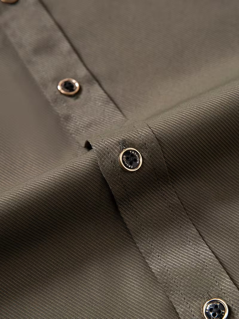 Two-Pc Men'S Solid Color Long-Sleeved Shirt Fabric Details Twill (SKU-2S-07)