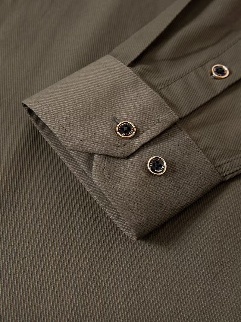 Two-Pc Men'S Solid Color Long-Sleeved Shirt Fabric Details Twill (SKU-2S-07)