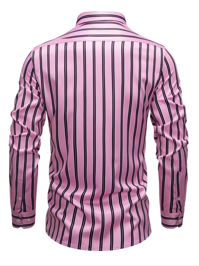 Men Full Sleeve Pink and Black Line Casual Shirt (SKU-017)